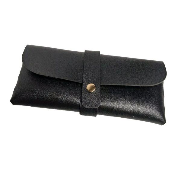 Fashion Eyeglass / Sunglass Buckle Case Snap Closure PVC Leather Faux - Black - Picture 1 of 8